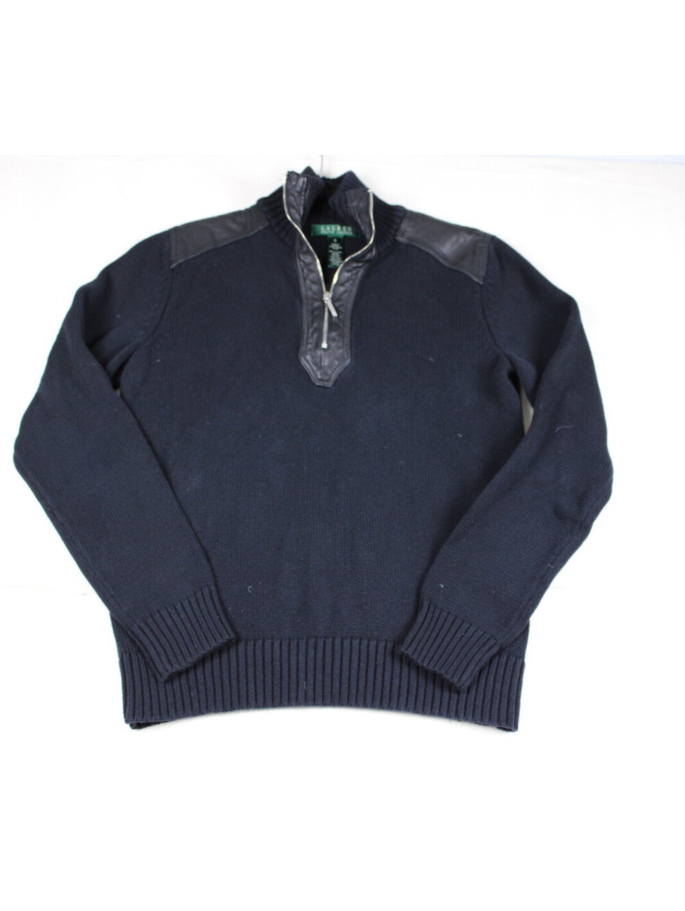 Lauren Ralph Lauren Womens Quarter Zip Sweater Size S Black Leather Trim